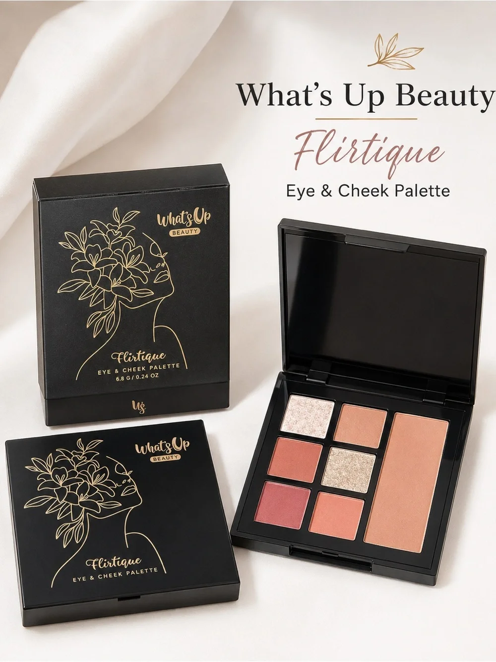 What’s Up Beauty Flirtique Eye & Cheek Palette — Peach & Rose Tones